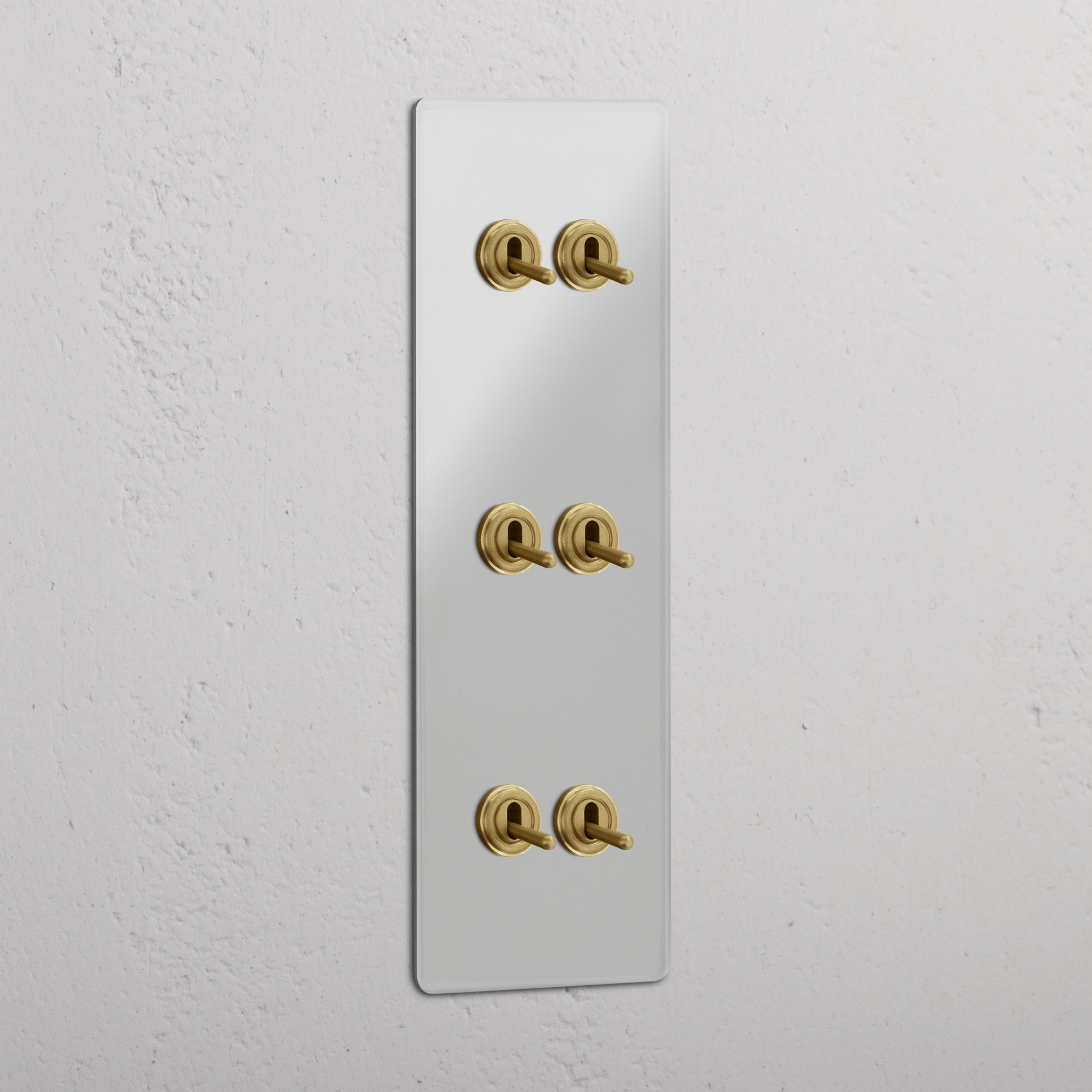 Vertical Triple Toggle Switch in Clear Antique Brass with 6 Levers - Robust Lighting Solution