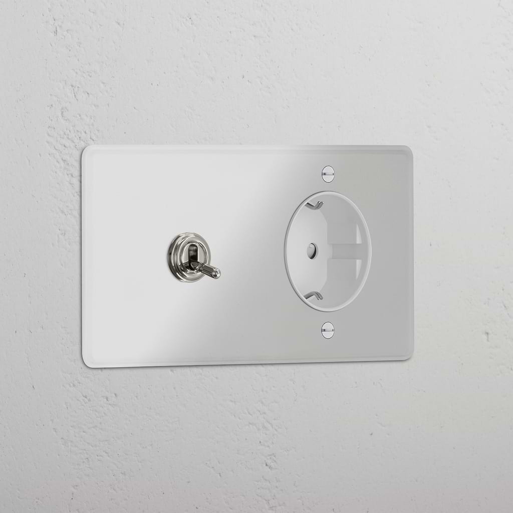 Double Toggle & Schuko Module Round - Clear Polished Nickel White 