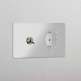 Double Toggle & Schuko Module Round - Clear Polished Nickel White 