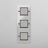 Functional Vertical Triple Rocker Switch in Clear Polished Nickel Black - User-Friendly Lighting Solution on White Background