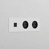 Triple USB 30W & 2x Danish Type K power module in paintable black. Ideal for modern spaces and enhanced functionality.'