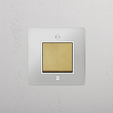 User-friendly Light Control Tool: Retractive Single Rocker Switch in Clear Antique Brass White on White Background