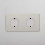 Double 2x Schuko Module Round - Polished Nickel White