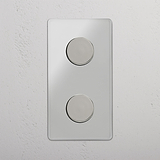 Double 2x Vertical Multiway Dimmer Switch – Clear Polished Nickel