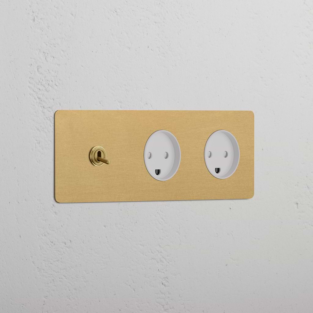 Triple Toggle & 2x Danish Module Round - Antique Brass White