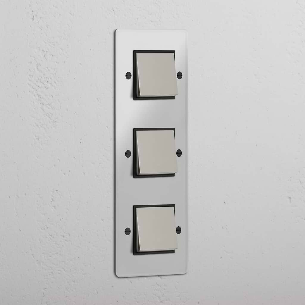 Vertical Triple Rocker Switch in Clear Polished Nickel Black - Functional Lighting Solution