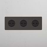 Triple 3x Schuko Module Round - Bronze Black