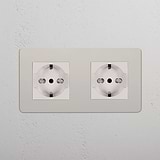Double 2x Schuko/Bipasso Module - Polished Nickel White