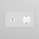 Paintable white power module with Double USB 30W, Schuko Type F socket, and USB-C ports.