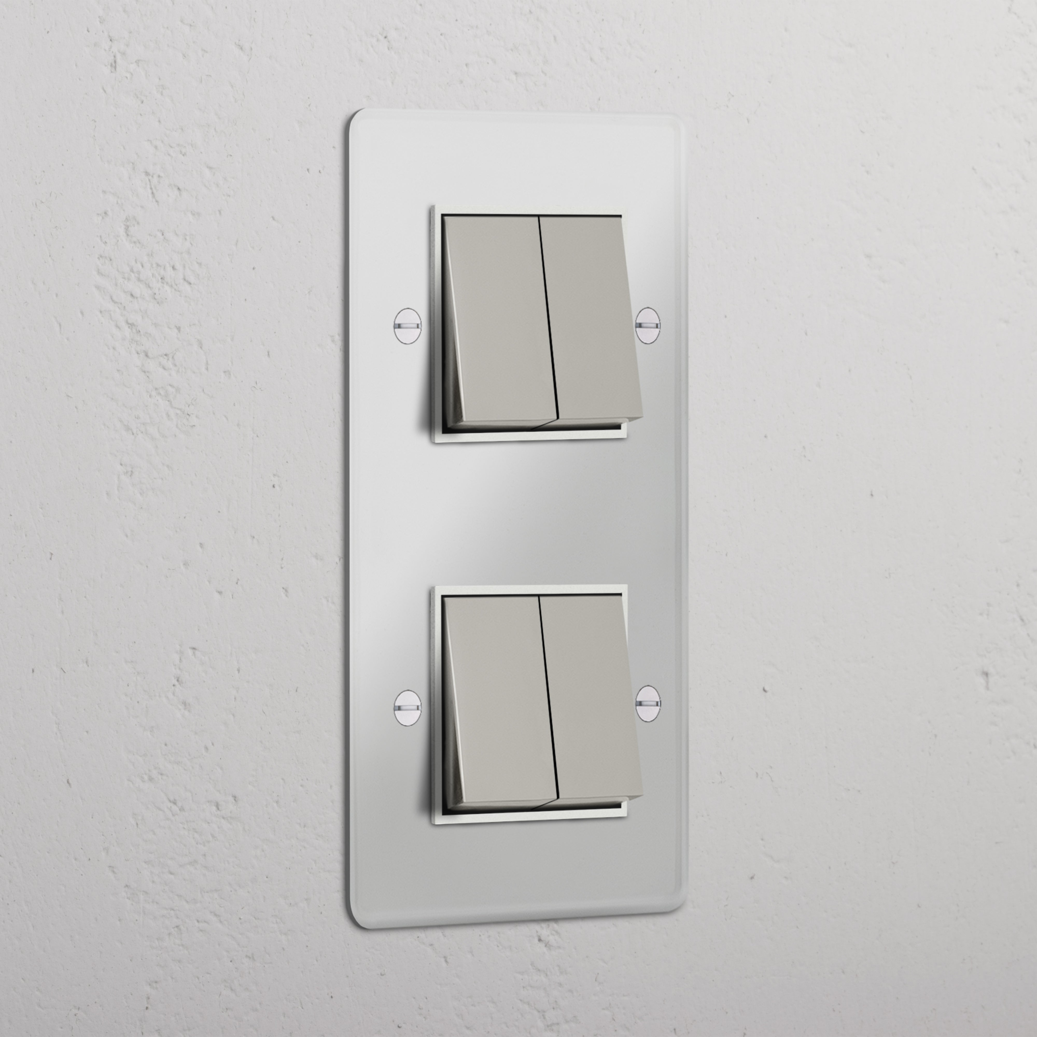 Four-Position Vertical Double Rocker Switch in Clear Polished Nickel White - Advanced Lighting Control System