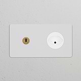 Double Toggle Switch and Swiss Type J Power Module in Antique Brass White, perfect for versatile decor integration.