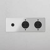 Triple Toggle & 2x Schuko Module Round - Clear Bronze Black 