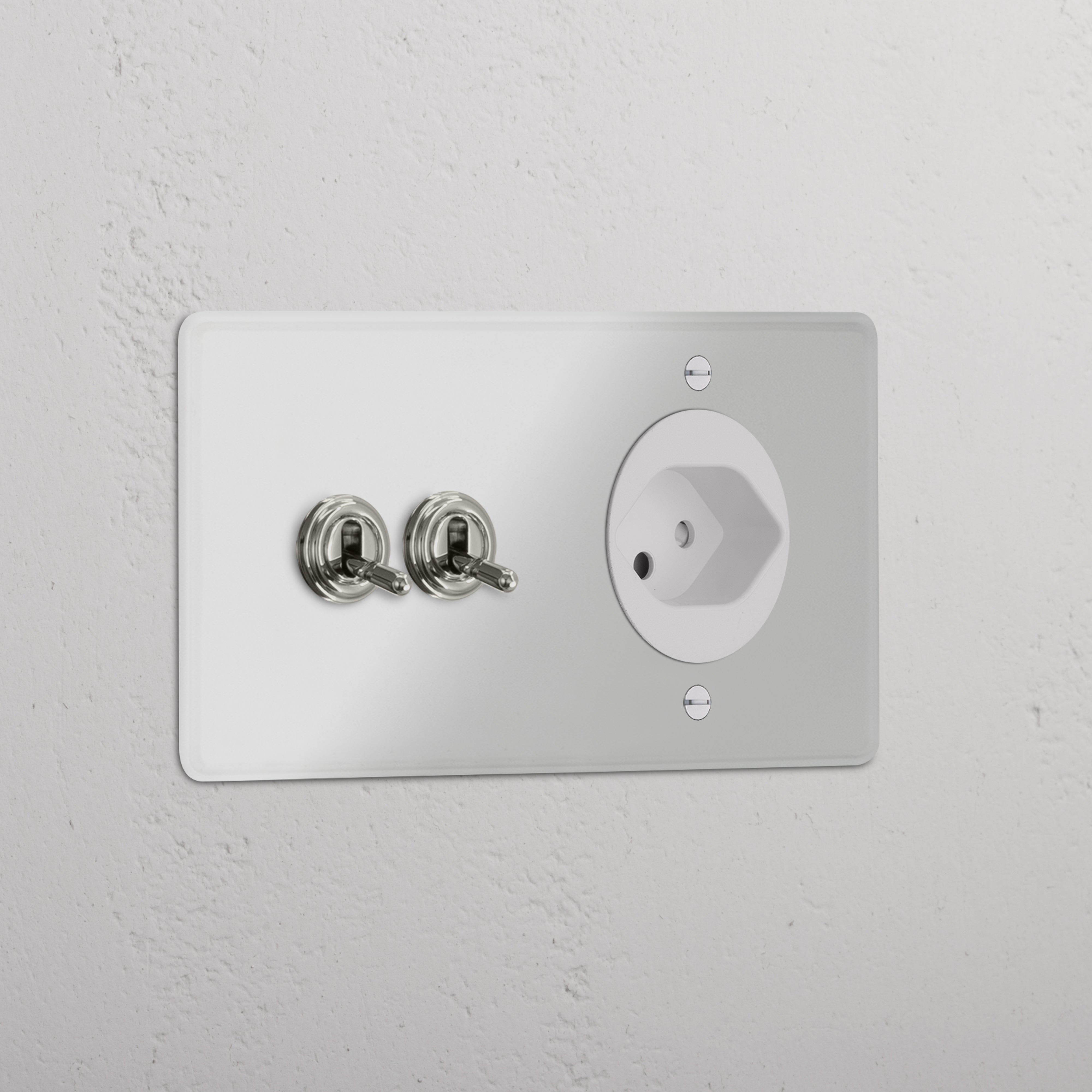 Double 2x Toggle & Swiss Module Round - Clear Polished Nickel White