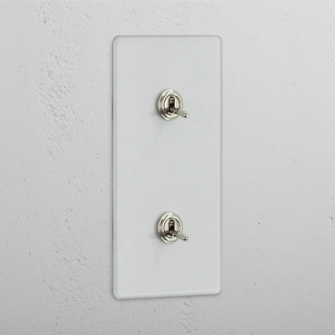 Versatile Vertical Double Toggle Switch in Clear Polished Nickel - Convenient Light Management Accessory