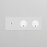 Round paintable white module with two Type K sockets and triple USB 30W charger for versatile use.