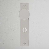 Onslow Long Plate Sprung Door Knob & Thumbturn Polished Nickel Finish on White Background right Facing Front View
