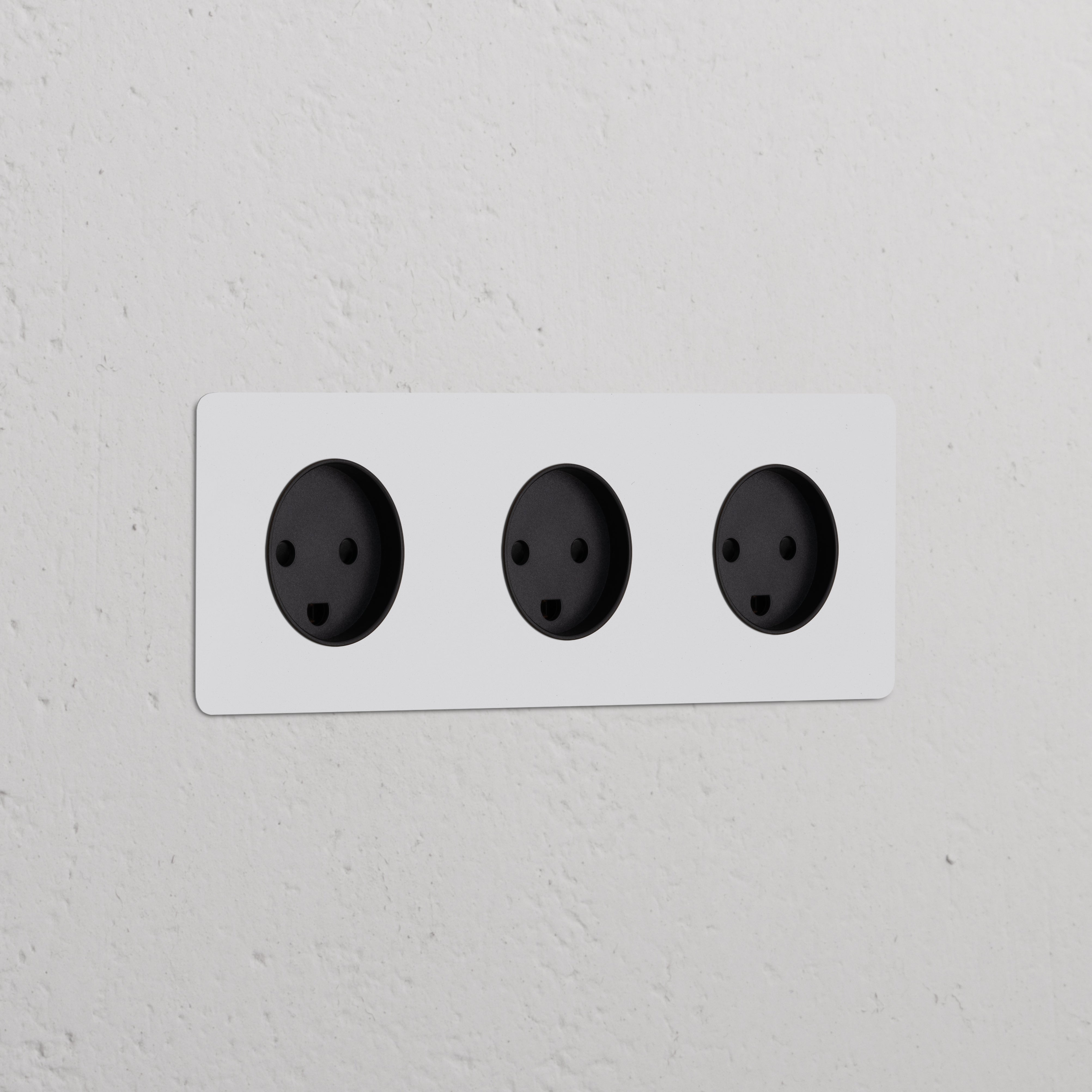 Triple 3x Danish Type K Power Module Round Paintable Black, triple sockets for versatile and stylish power solutions.