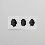 Triple 3x Danish Type K Power Module Round Paintable Black, triple sockets for versatile and stylish power solutions.