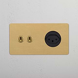 Double 2x Toggle & Swiss Module Round - Antique Brass Black  