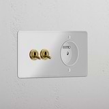 Double 2x Toggle & French Module Round - Clear Antique Brass White 