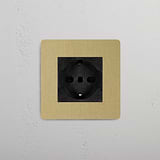 Single Schuko/Bipasso Module Antique Brass Black Finish Front Facing on White Background