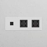 A Triple USB 30W & 4x Bipasso Power Module in paintable black, part of a Triple Sockets & Modules setup.