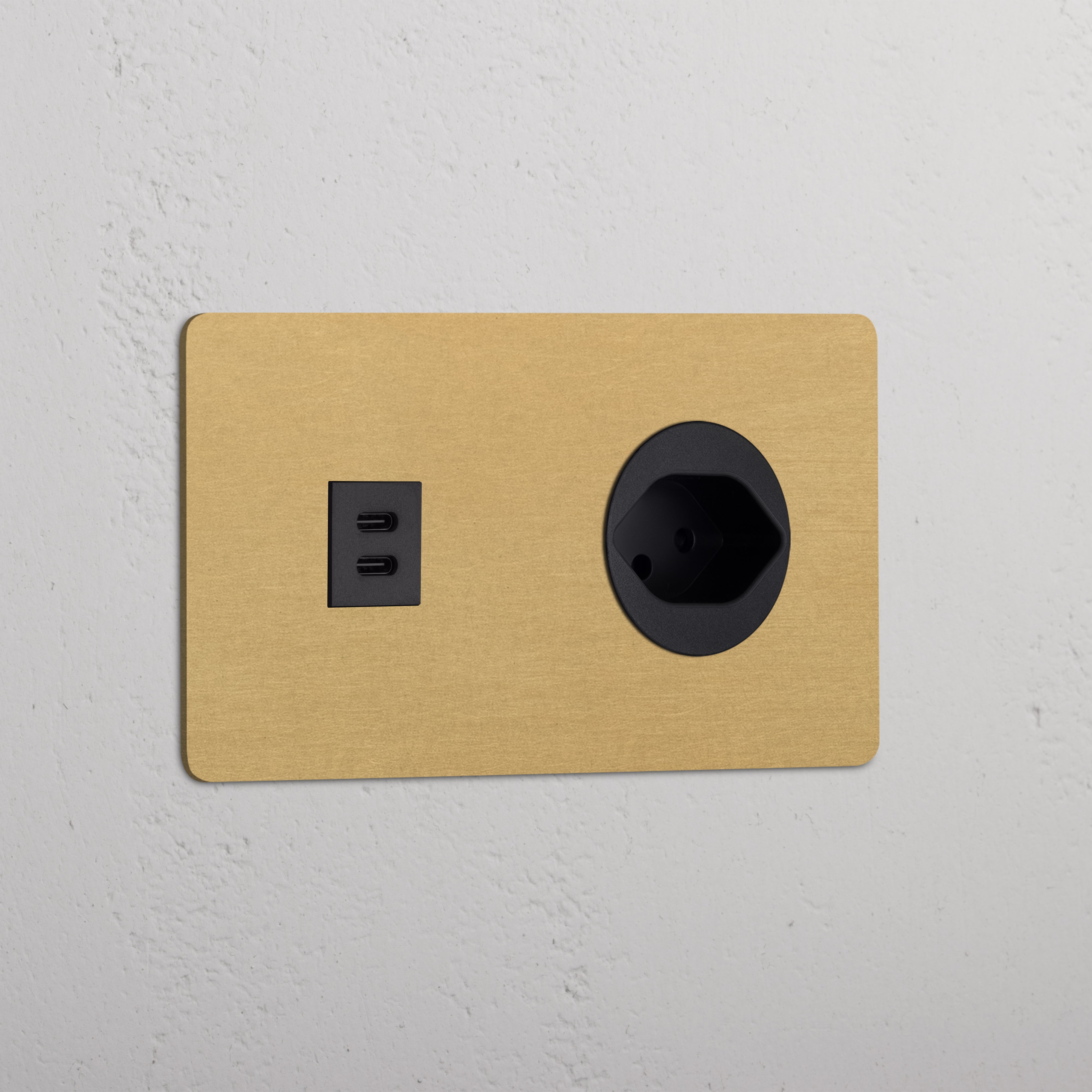 Double USB 30W & Swiss Module Round - Antique Brass Black