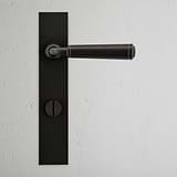 Digby Long Plate Sprung Door Handle & Thumbturn Bronze Finish on White Background Front Facing