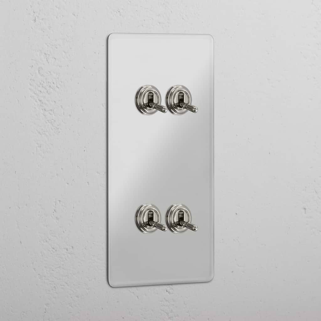 Four-Levers Vertical Double Toggle Switch in Clear Polished Nickel - Advanced Lighting Solution