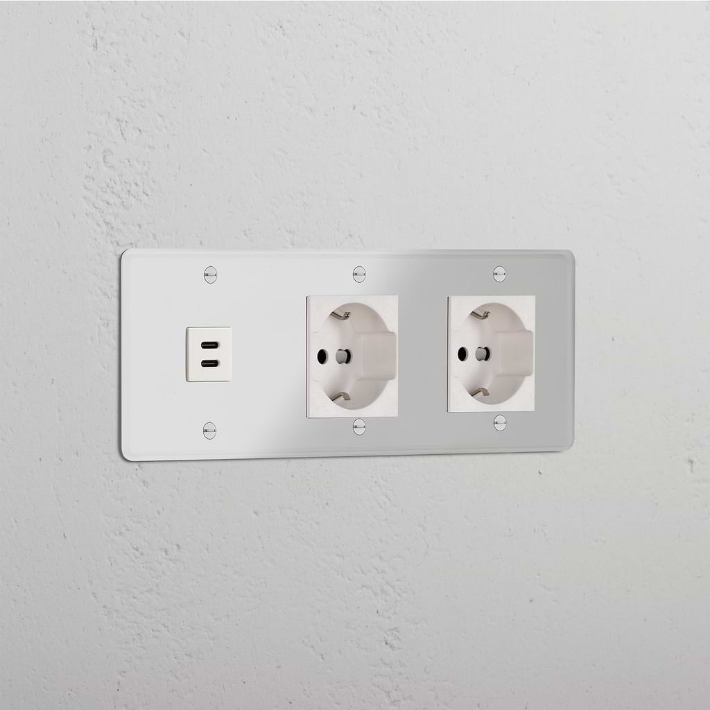 Triple USB 30W & 2x Schuko/Bipasso Module - Clear White