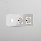 Triple USB 30W & 2x Schuko/Bipasso Module - Clear White