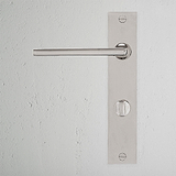 Clayton Long Plate Sprung Door Handle & Thumbturn Polished Nickel Finish on White Background right Facing Front View
