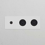 Triple Toggle Switch with 2 Swiss Type J Power Modules in paintable bronze black, sleek and functional design.