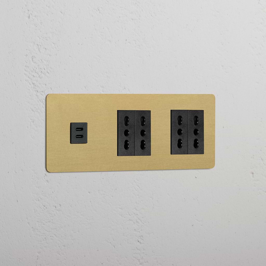Triple USB 30W & 4x Bipasso Module - Antique Brass Black