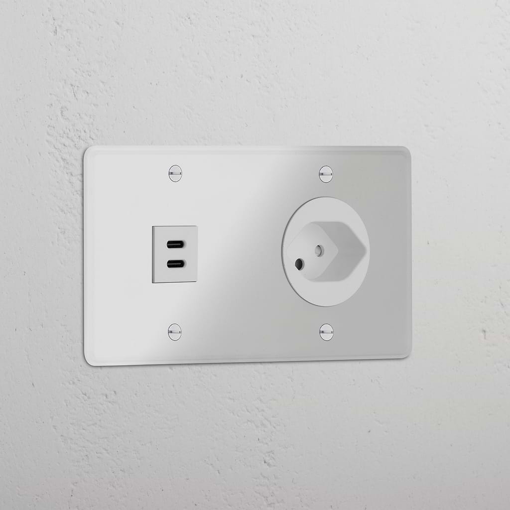 Double USB 30W & Swiss Module Round - Clear White