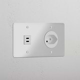 Double USB 30W & Swiss Module Round - Clear White