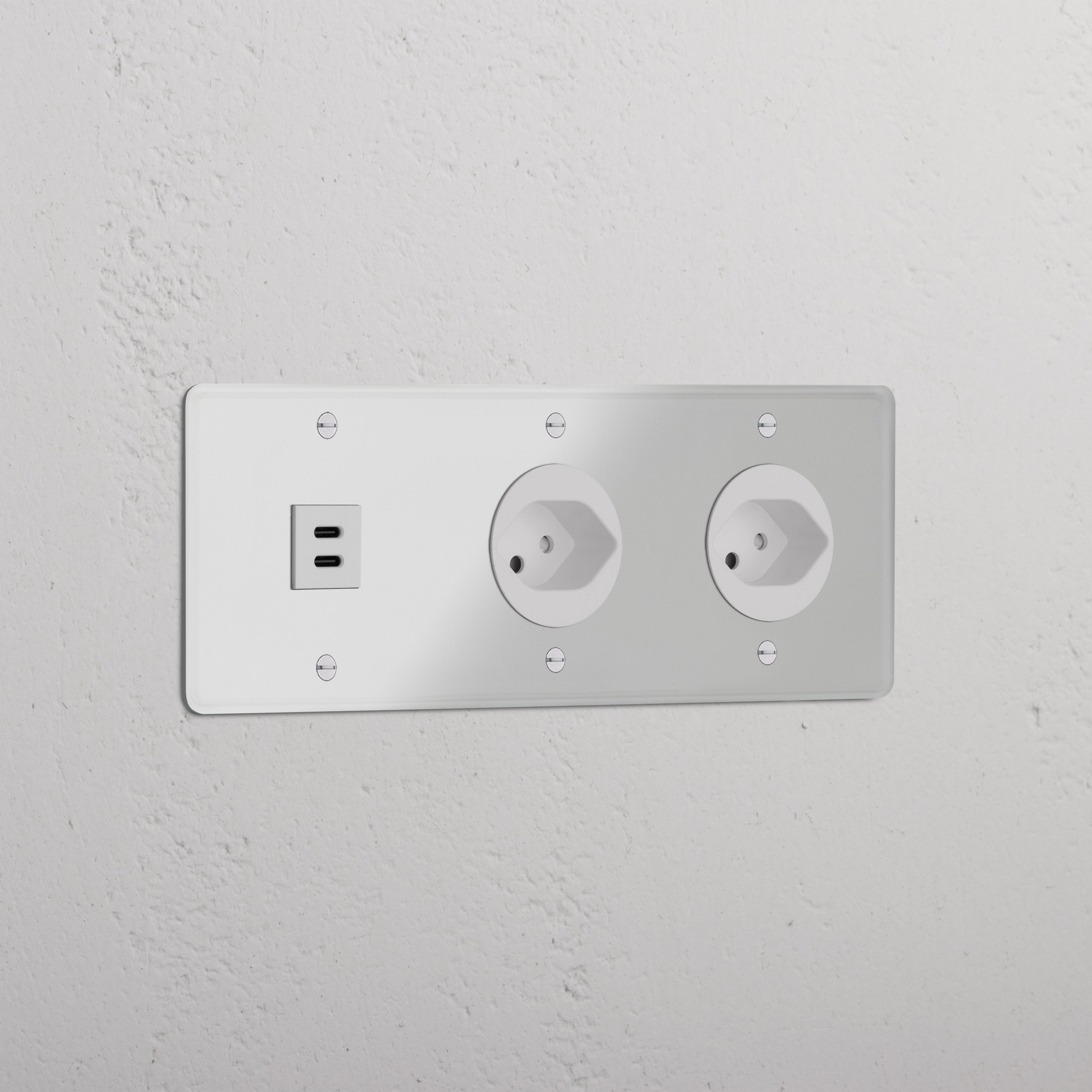 Triple USB 30W & 2x Swiss Module in Clear White