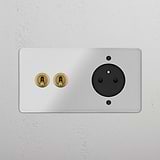 Double 2x Toggle & French Module Round - Clear Antique Brass Black  