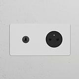 Double Toggle Switch & Type E Power Module in Paintable Bronze Black, ideal for French/Belgian sockets & modules.