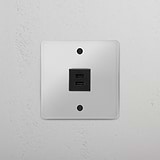 High-Speed Single USB 30W Module in Clear Black - Powerful Charging Accessory on White Background