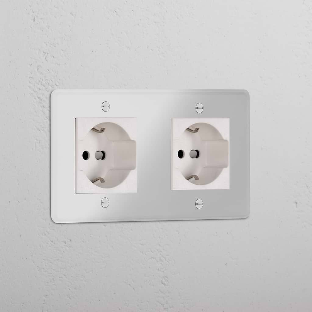 Double 2x Schuko/Bipasso Module - Clear White