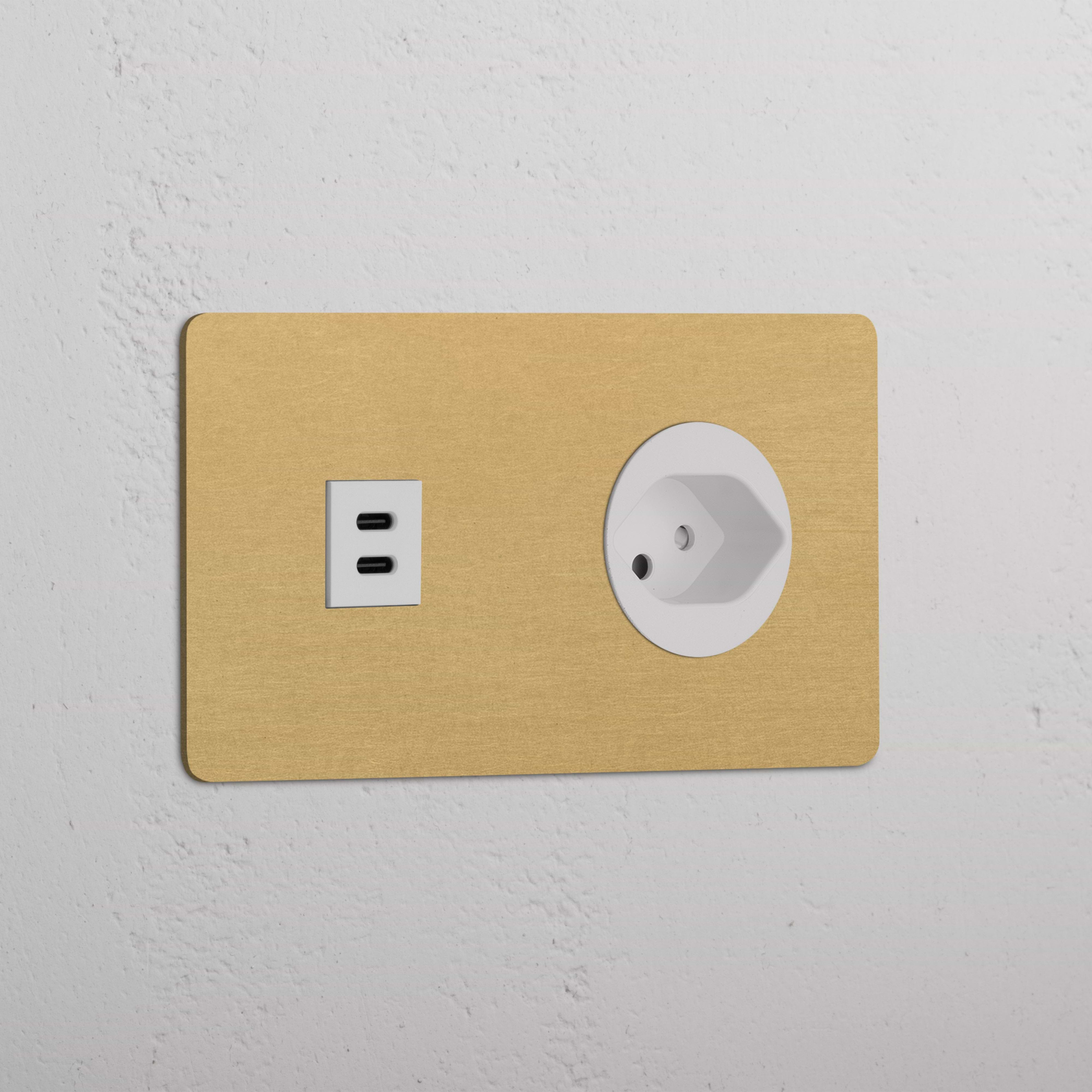 Double USB 30W & Swiss Module Round - Antique Brass White