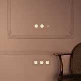 Triple Toggle Switch with 2 French/Belgian Type E Power Modules in polished nickel-white on a decorative brown wall.