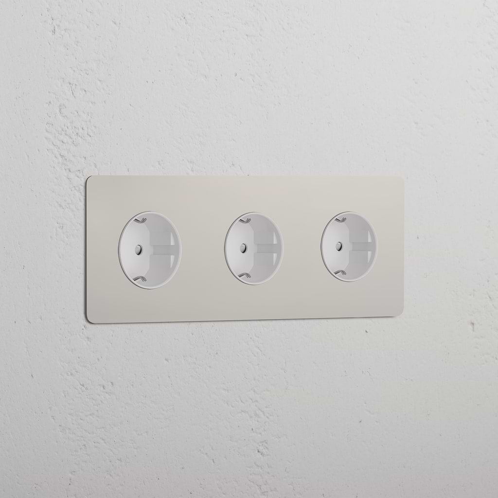 Triple 3x Schuko Module - Polished Nickel White