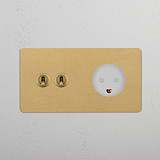 Double 2x Toggle & Danish Module Round - Antique Brass White  