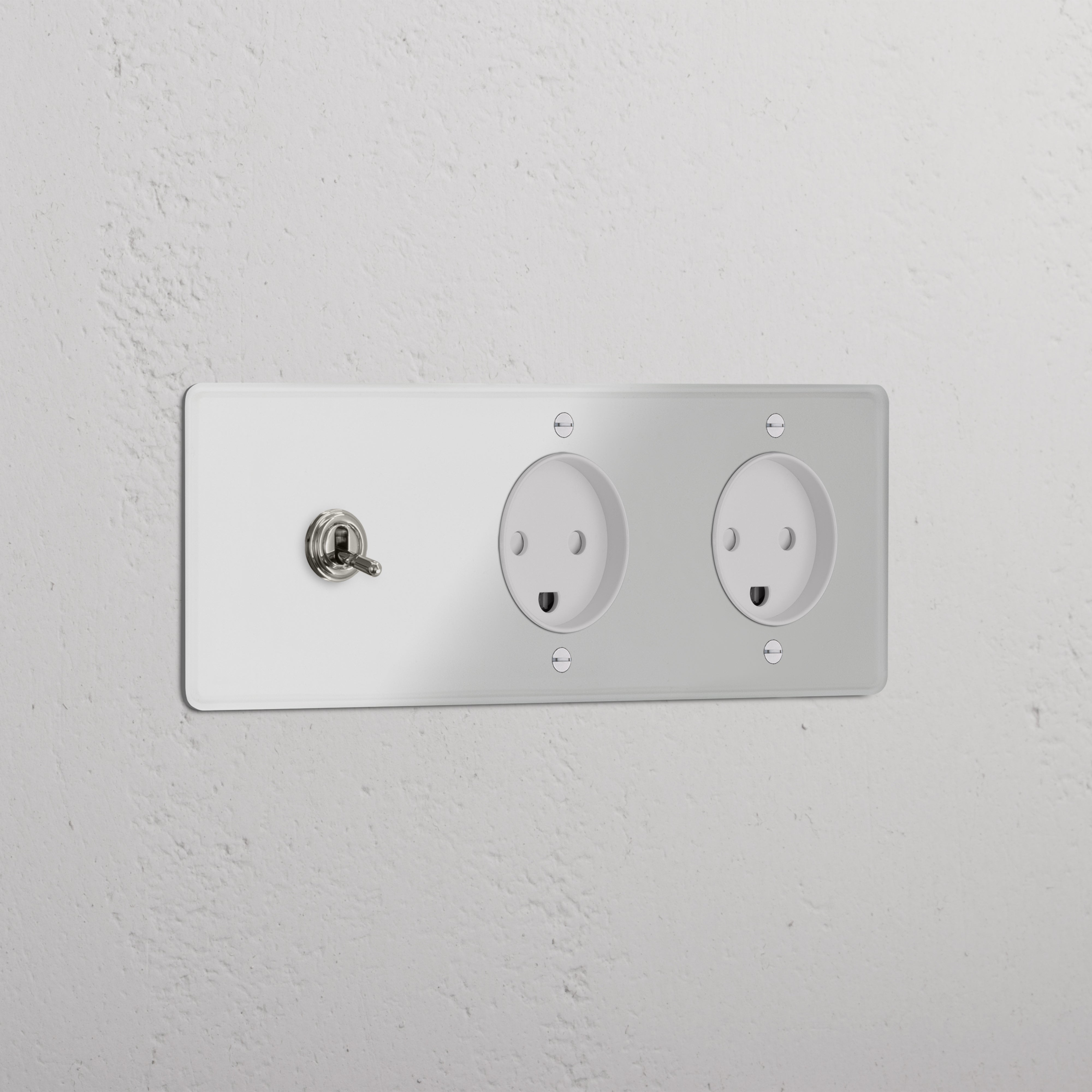 Triple Toggle & 2x Danish Module Round - Clear Polished Nickel White