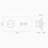 Double 2x Toggle Switch + French/Belgian Type E Power Module Round - Paintable Polished Nickel White