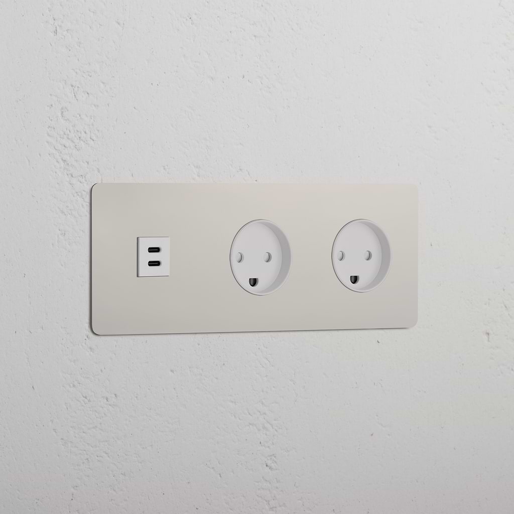 Triple USB 30W & 2x Danish Module - Polished Nickel White