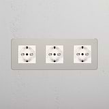 Triple 3x Schuko/Bipasso Module - Polished Nickel White