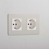 Double 2x Schuko/Bipasso Module - Polished Nickel White